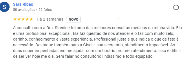 Avaliação do Google sobre Dra. Sirenice- parte 1
