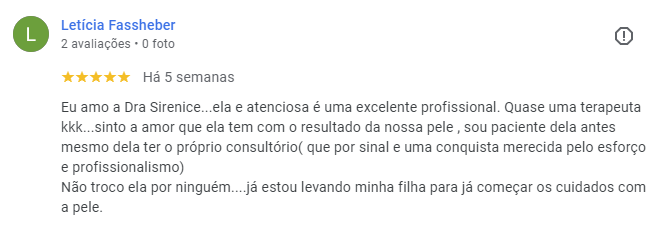 Avaliação do Google sobre Dra. Sirenice- parte 2