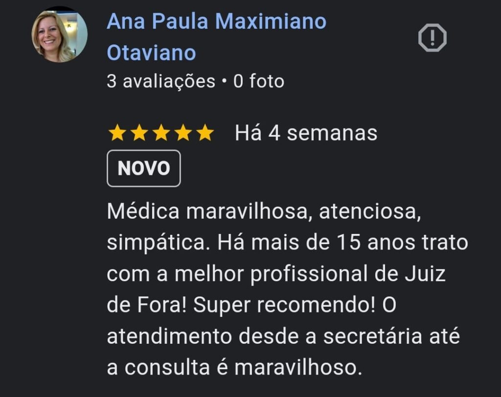 Depoimentos que pacientes da Dra Sirenice, dermatologista, fizeram no Google