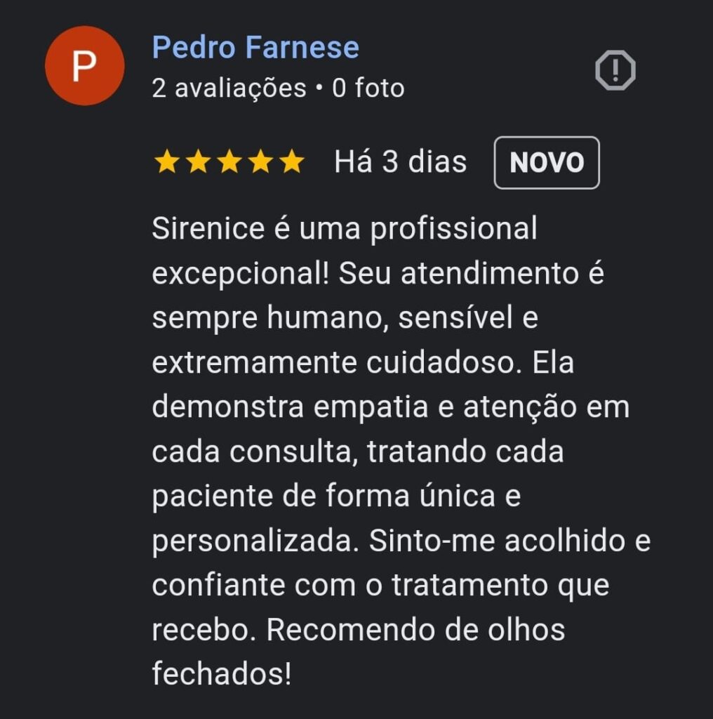 Avaliação que paciente fez no Google