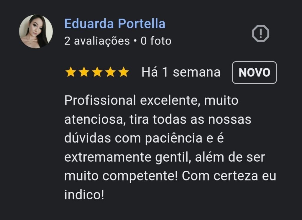 Avaliação que paciente fez no Google
