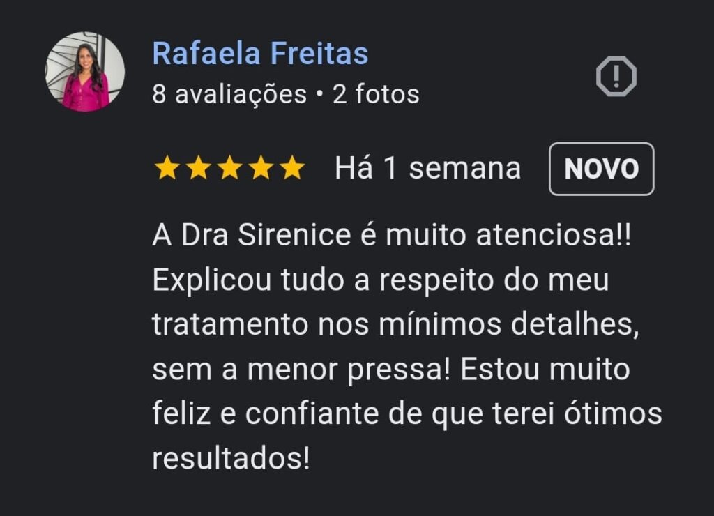 Avaliação que paciente fez no Google