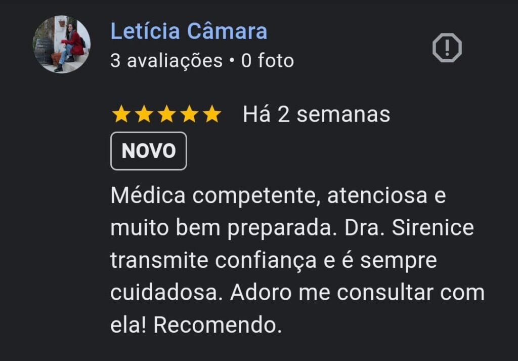 Avaliação que paciente fez no Google