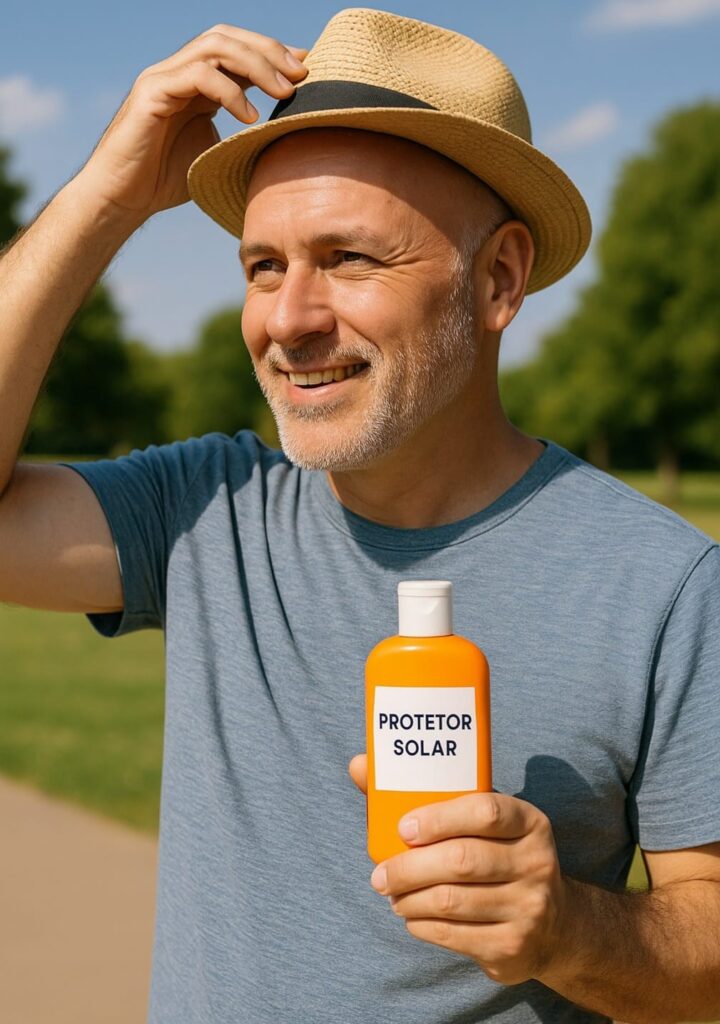 Usar chapéu é uma das formas de se evitar câncer de pele no couro cabeludo.