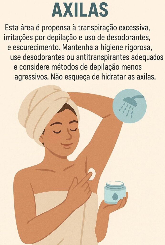 As axilas também precisam ser hidratadas.- muelher hidratando axilas