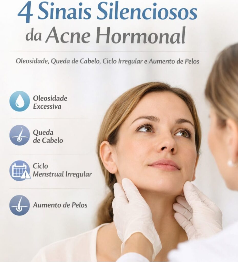 Queda de cabelo, oleosidade excessiva, ciclo irregular podem ser sinais de que a acne (espinhas) é hormonal.